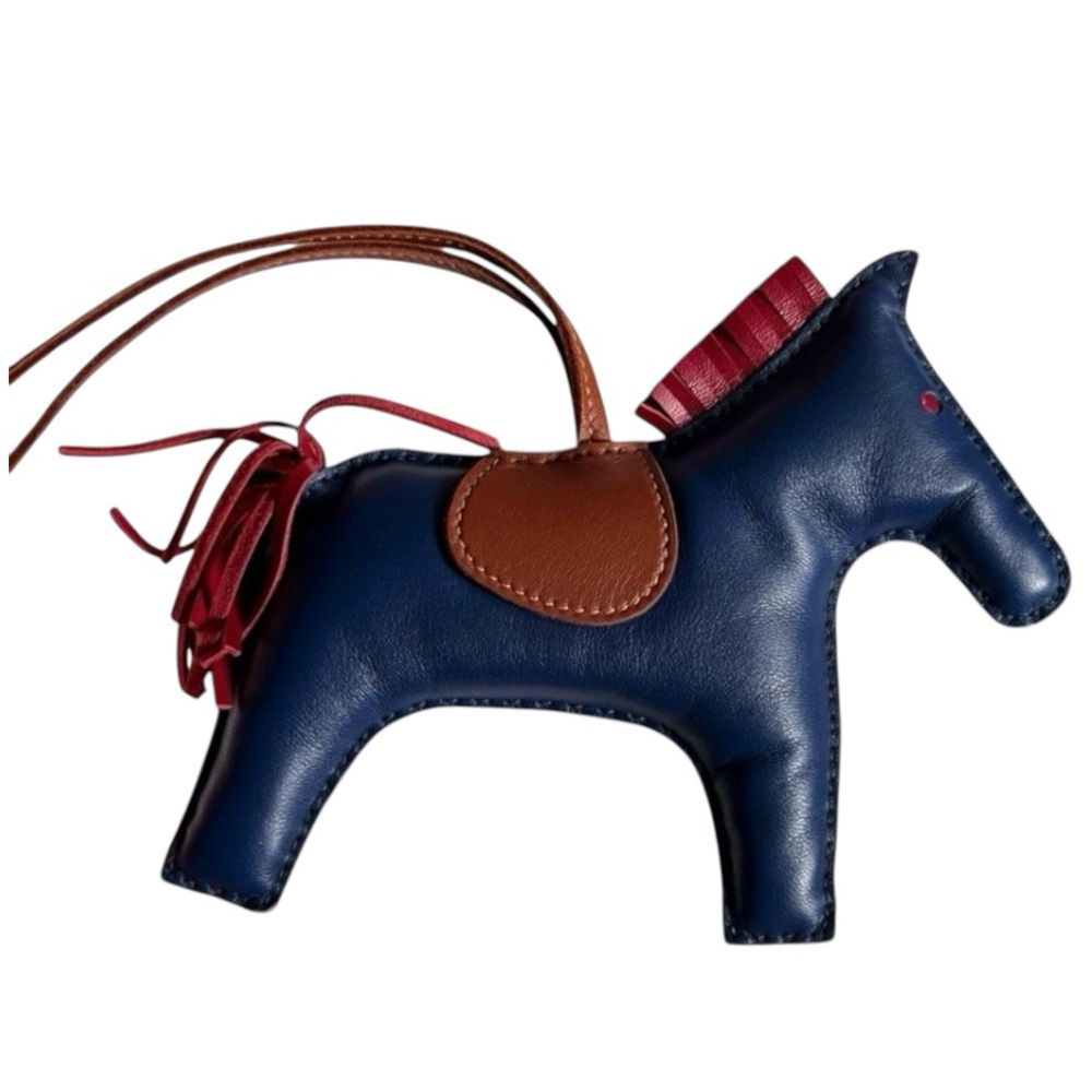 Hermès Authentic Rodeo GM (Large) Bleu de Malte/Rubis/Fauve Bag Charm